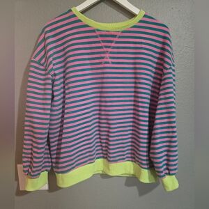 Pink & Green Striped Color Block Sweater Size Medium